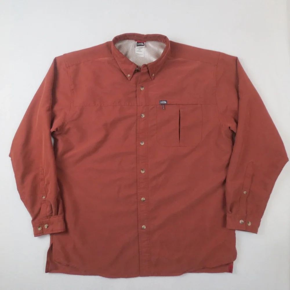 The North Face Shirt Mens L Orange A412 Long Sleeve Roll Tab‎ Outdoor Hike Fish